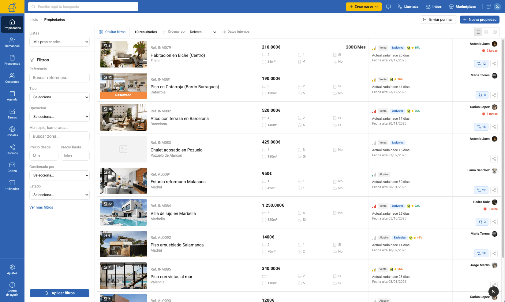 Cartera inmobiliaria conectada al CRM