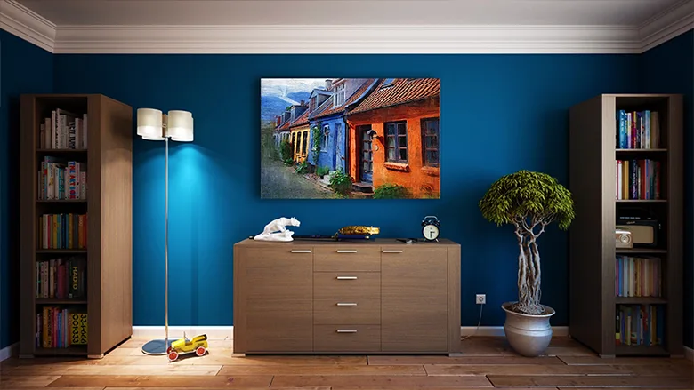 Habitación decorada con home staging virtual.